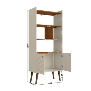 Manhattan Comfort Bogart 62.6" Mid-Century Modern Bookcase in Off-White and Nature