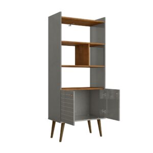 Manhattan Comfort Bogart 62.6" Mid-Century Modern Bookcase in Grey and Nature