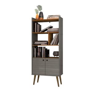 Manhattan Comfort Bogart 62.6" Mid-Century Modern Bookcase in Grey and Nature