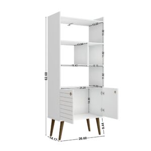 Manhattan Comfort Bogart 62.6" Mid-Century Modern Bookcase in White and Nature