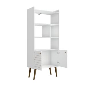 Manhattan Comfort Bogart 62.6" Mid-Century Modern Bookcase in White and Nature