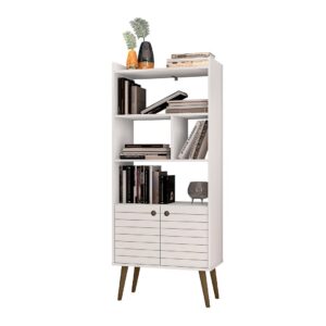 Manhattan Comfort Bogart 62.6" Mid-Century Modern Bookcase in White and Nature