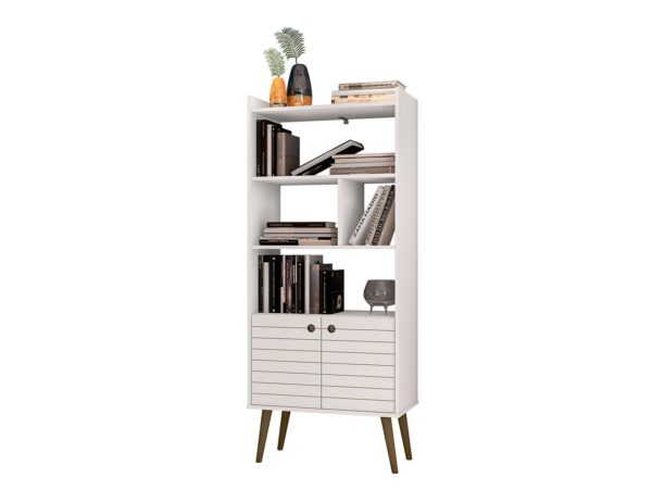 Manhattan Comfort Bogart 62.6" Mid-Century Modern Bookcase in White and Nature