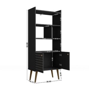 Manhattan Comfort Bogart 62.6" Mid-Century Modern Bookcase in Black and Nature