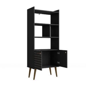 Manhattan Comfort Bogart 62.6" Mid-Century Modern Bookcase in Black and Nature