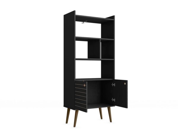 Manhattan Comfort Bogart 62.6" Mid-Century Modern Bookcase in Black and Nature