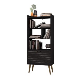 Manhattan Comfort Bogart 62.6" Mid-Century Modern Bookcase in Black and Nature