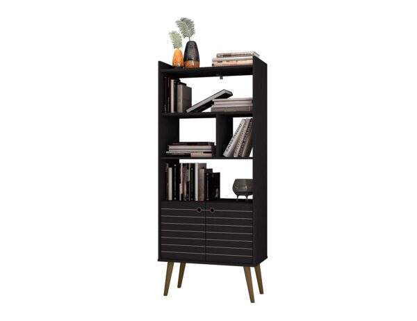 Manhattan Comfort Bogart 62.6" Mid-Century Modern Bookcase in Black and Nature