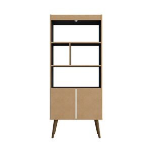 Manhattan Comfort Bogart 62.6" Mid-Century Modern Bookcase in Black and Nature