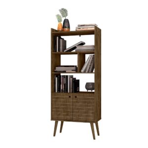 Manhattan Comfort Bogart 62.6" Mid-Century Modern Bookcase in Rustic Brown and Nature