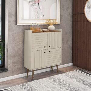 Manhattan Comfort Bogart 45.5" Mid-Century Modern Accent Cabinet in Off-White and Nature