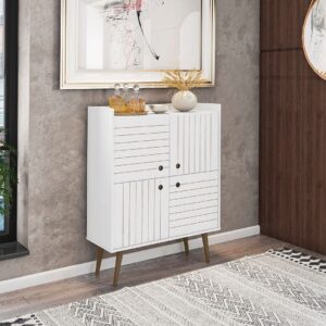 Manhattan Comfort Bogart 45.5" Mid-Century Modern Accent Cabinet in White and Nature