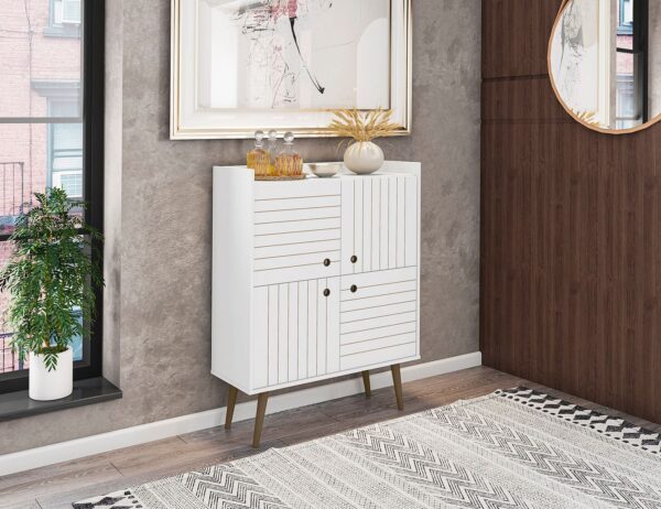 Manhattan Comfort Bogart 45.5" Mid-Century Modern Accent Cabinet in White and Nature