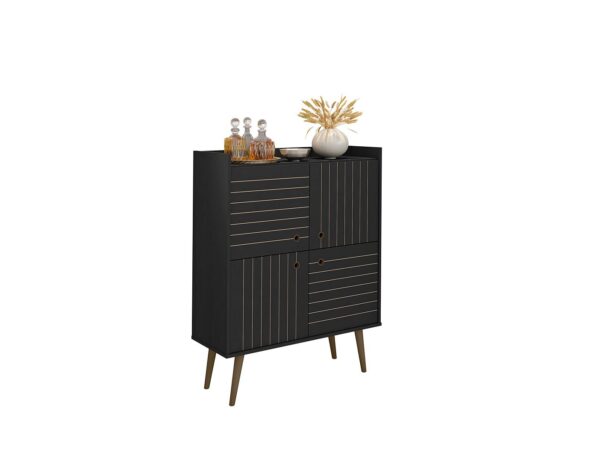 Manhattan Comfort Bogart 45.5" Mid-Century Modern Accent Cabinet in Black and Nature