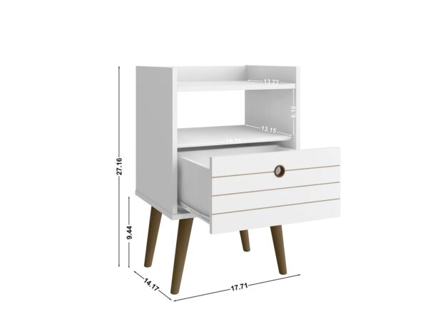 Manhattan Comfort Bogart Mid-Century Modern Nightstand in White and Nature