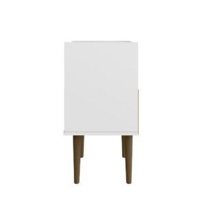 Manhattan Comfort Bogart Mid-Century Modern Nightstand in White and Nature