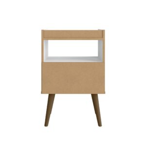 Manhattan Comfort Bogart Mid-Century Modern Nightstand in White and Nature