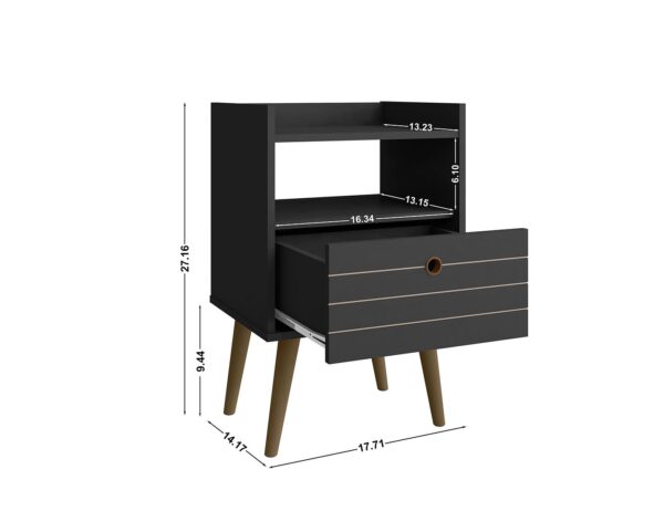 Manhattan Comfort Bogart Mid-Century Modern Nightstand in Black and Nature