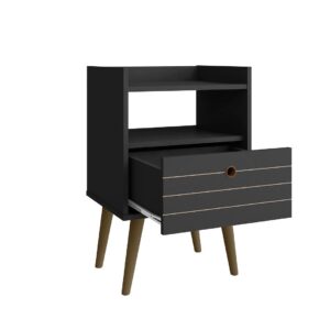 Manhattan Comfort Bogart Mid-Century Modern Nightstand in Black and Nature