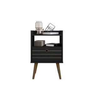 Manhattan Comfort Bogart Mid-Century Modern Nightstand in Black and Nature