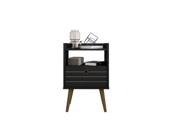 Manhattan Comfort Bogart Mid-Century Modern Nightstand in Black and Nature