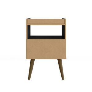 Manhattan Comfort Bogart Mid-Century Modern Nightstand in Black and Nature