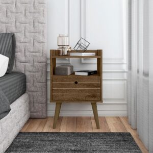 Manhattan Comfort Bogart Mid-Century Modern Nightstand in Rustic Brown and Nature