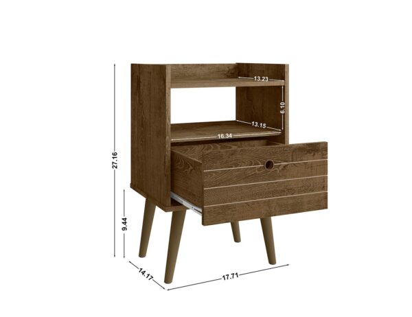 Manhattan Comfort Bogart Mid-Century Modern Nightstand in Rustic Brown and Nature