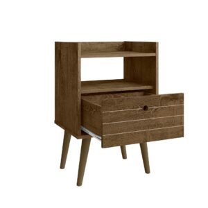 Manhattan Comfort Bogart Mid-Century Modern Nightstand in Rustic Brown and Nature