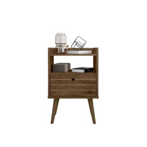 Manhattan Comfort Bogart Mid-Century Modern Nightstand in Rustic Brown and Nature