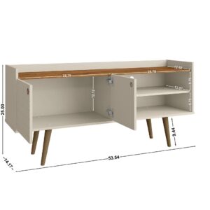 Manhattan Comfort Bogart 53.54" Mid-Century Modern TV Stand in Off-White and Nature