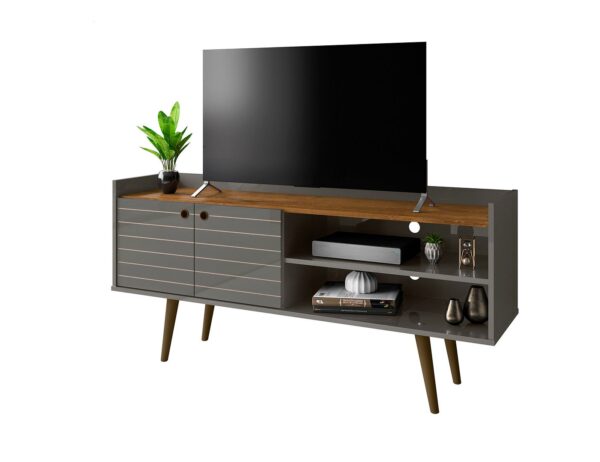 Manhattan Comfort Bogart 53.54" Mid-Century Modern TV Stand in Grey and Nature