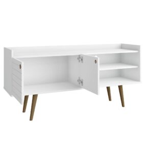 Manhattan Comfort Bogart 53.54" Mid-Century Modern TV Stand in White and Nature