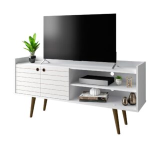 Manhattan Comfort Bogart 53.54" Mid-Century Modern TV Stand in White and Nature