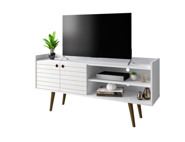 Manhattan Comfort Bogart 53.54" Mid-Century Modern TV Stand in White and Nature