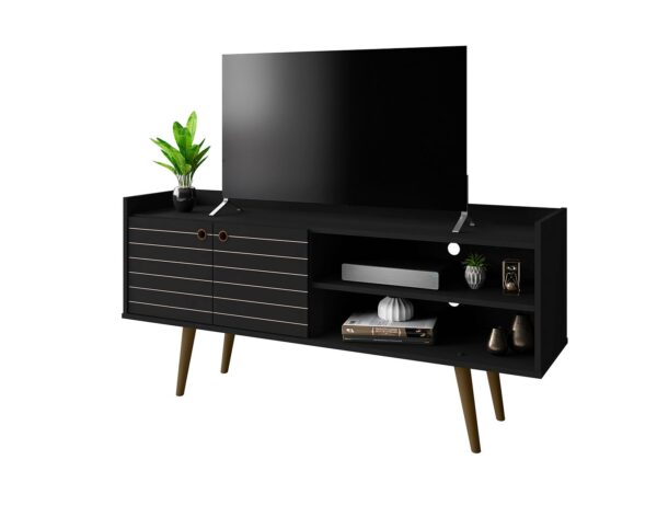 Manhattan Comfort Bogart 53.54" Mid-Century Modern TV Stand in Black and Nature