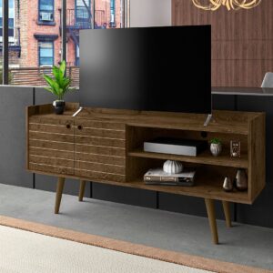 Manhattan Comfort Bogart 53.54" Mid-Century Modern TV Stand in Rustic Brown and Nature