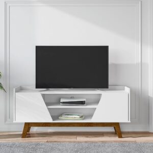 Manhattan Comfort Mid-Century Modern Marcus 53.14 TV Stand with Solid Wood Legs in White