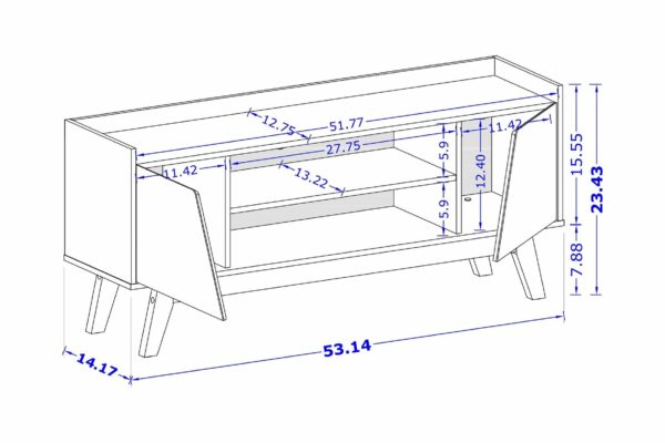 Manhattan Comfort Mid-Century Modern Marcus 53.14 TV Stand with Solid Wood Legs in White