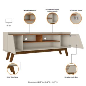 Manhattan Comfort Mid-Century Modern Marcus 62.99 TV Stand with Solid Wood Legs in Greige and Nature