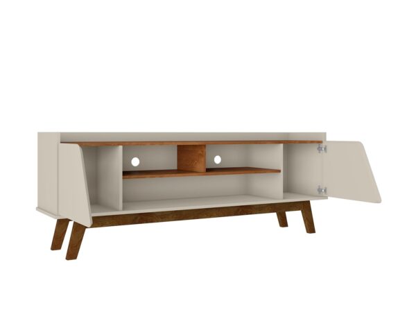 Manhattan Comfort Mid-Century Modern Marcus 62.99 TV Stand with Solid Wood Legs in Greige and Nature