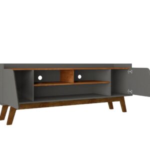 Manhattan Comfort Mid-Century Modern Marcus 62.99 TV Stand with Solid Wood Legs in Grey and Nature