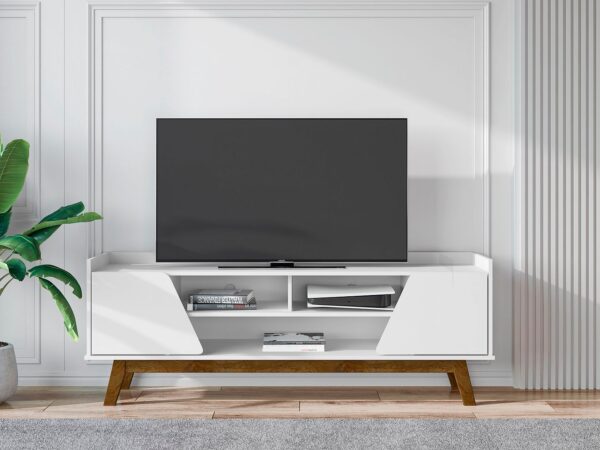 Manhattan Comfort Mid-Century Modern Marcus 62.99 TV Stand with Solid Wood Legs in White