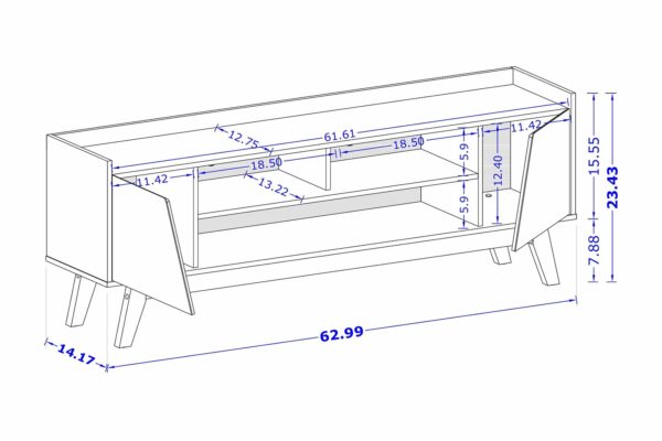 Manhattan Comfort Mid-Century Modern Marcus 62.99 TV Stand with Solid Wood Legs in White