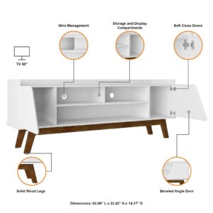 Manhattan Comfort Mid-Century Modern Marcus 62.99 TV Stand with Solid Wood Legs in White