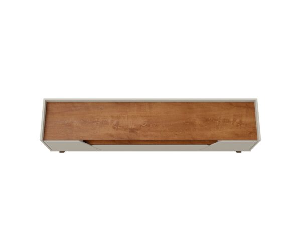 Manhattan Comfort Mid-Century Modern Marcus 70.86 TV Stand with Solid Wood Legs in Greige and Nature