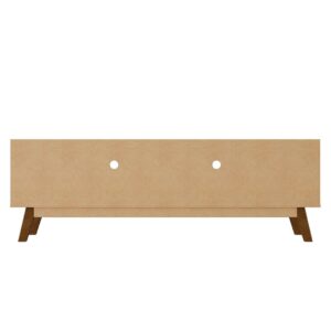 Manhattan Comfort Mid-Century Modern Marcus 70.86 TV Stand with Solid Wood Legs in Greige and Nature