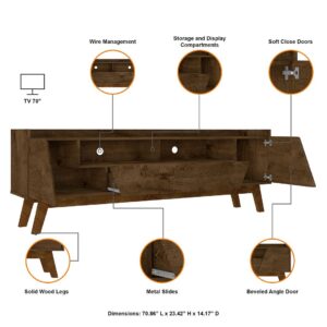 Manhattan Comfort Mid-Century Modern Marcus 70.86 TV Stand with Solid Wood Legs in  Rustic Brown