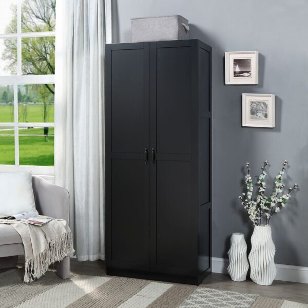 Manhattan Comfort Hopkins Modern Freestanding Storage Closet with 7 Shelves in Black