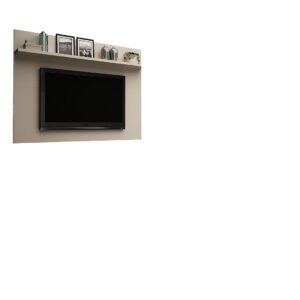 Manhattan Comfort Tribeca 53.94 Mid-Century Modern TV Panel with Overhead D?cor Shelf in Off White